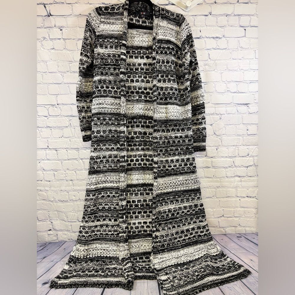 Yest Black Cream Boho Stevie Casual Festival Cottagecore Duster Cardigan M